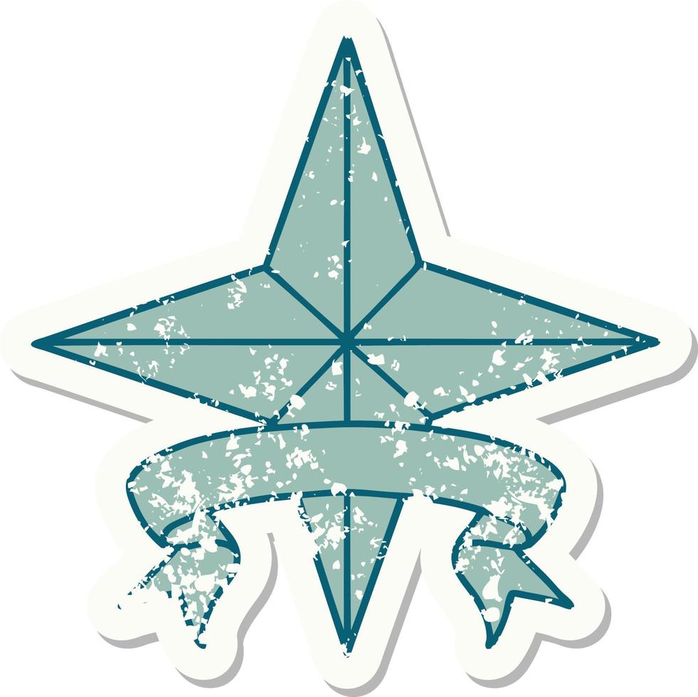 worn old sticker with banner of a star vector