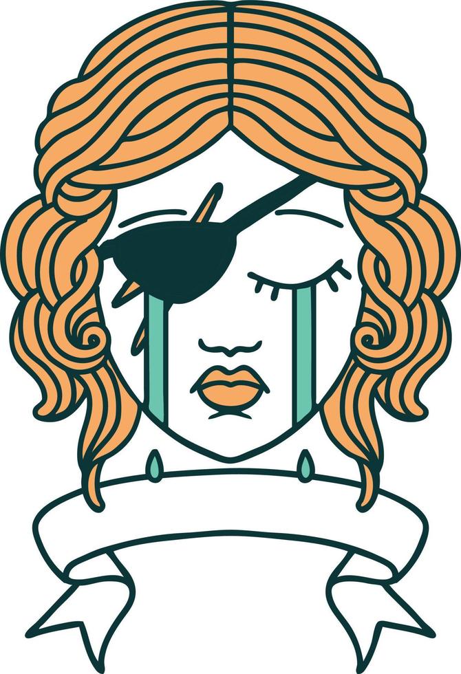 estilo de tatuaje retro llorando pícaro humano con pancarta vector