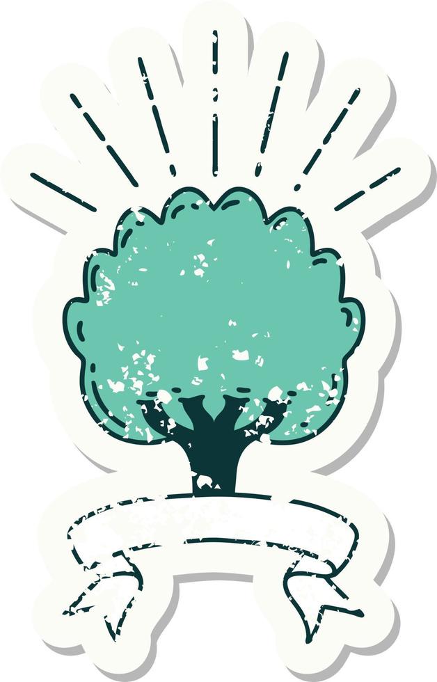 worn old sticker of a tattoo style tree vector