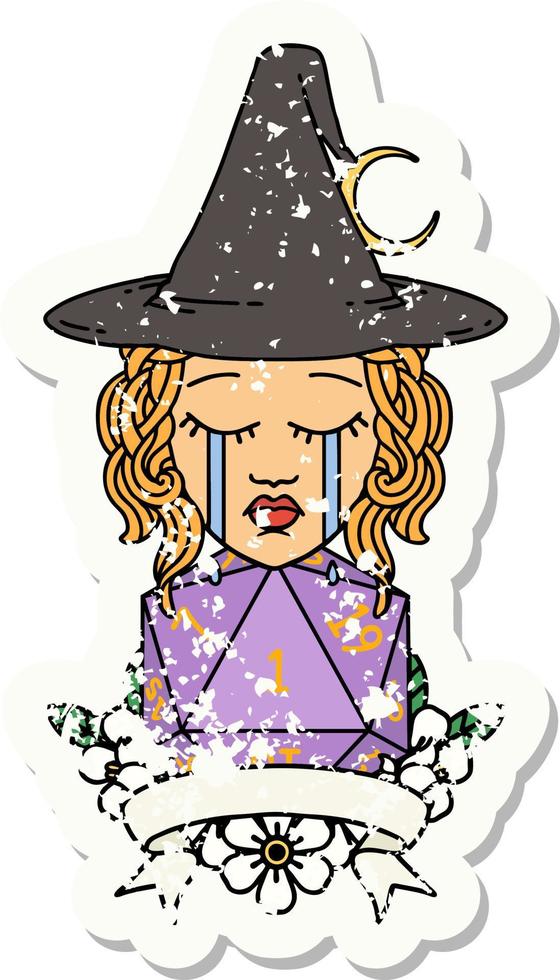 Retro Tattoo Style crying human witch with natural one roll vector