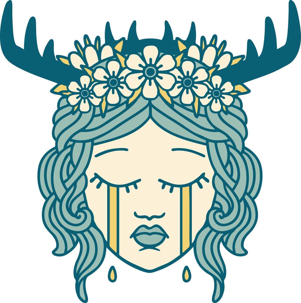 Retro Tattoo Style crying human druid vector