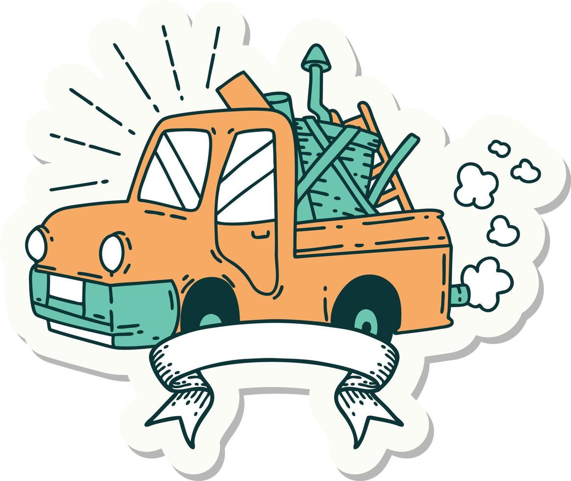 sticker of a tattoo style truck carrying junk vector