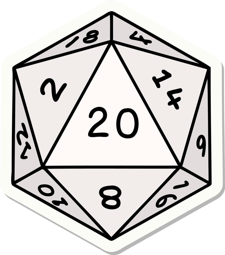 sticker of a natural 20 D20 dice roll vector