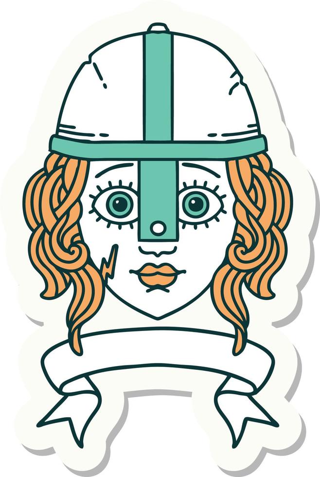 sticker of a human fighter character with scroll banner vector