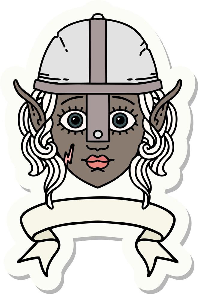 sticker of a elf fighter character face with banner vector