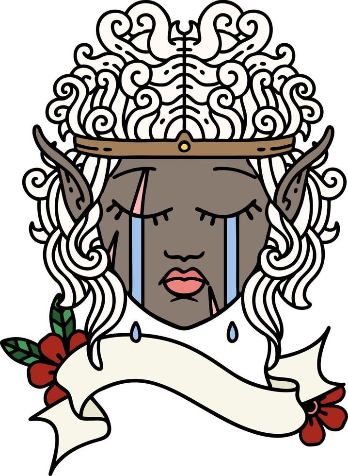 Retro Tattoo Style crying elf barbarian character face vector
