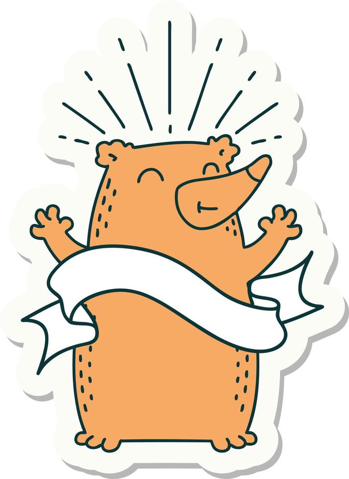 sticker of a tattoo style happy bear vector