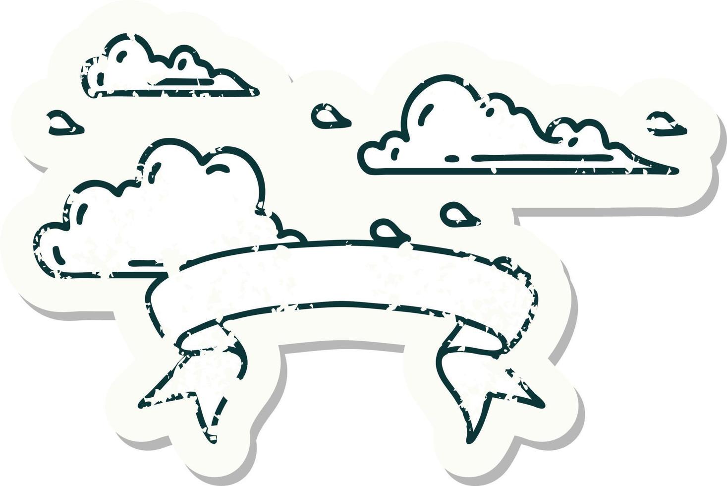 worn old sticker of a tattoo style floating clouds vector