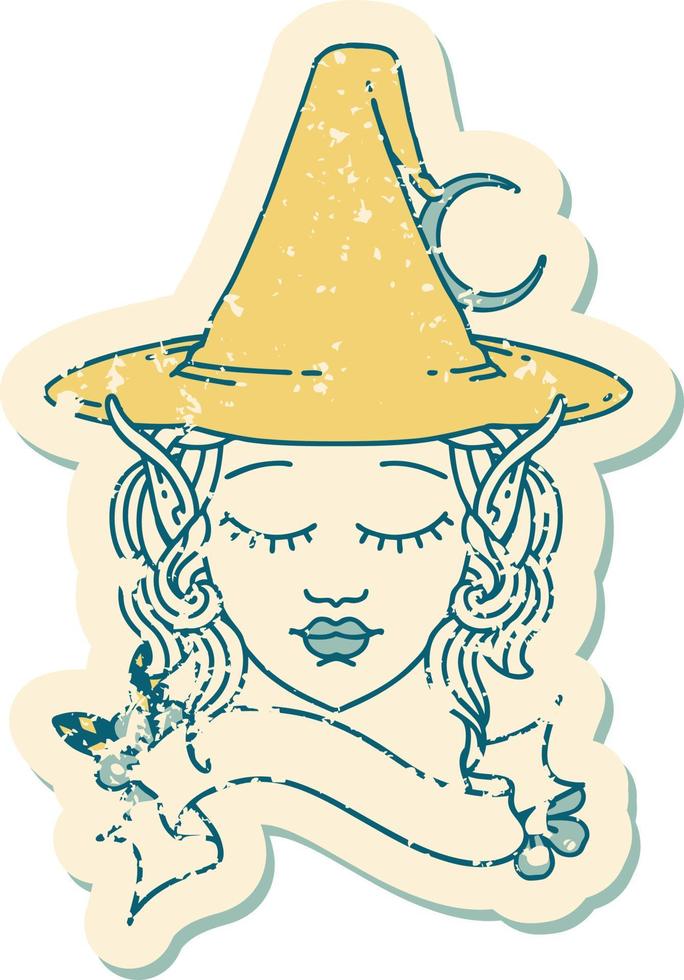 Retro Tattoo Style elf mage character face vector