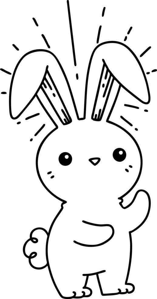 illustration of a traditional black line work tattoo style cute bunny vector