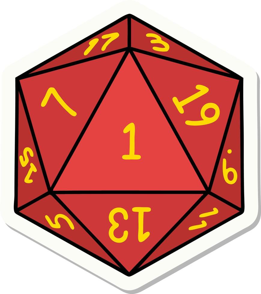 sticker of a natural 1 D20 dice roll vector