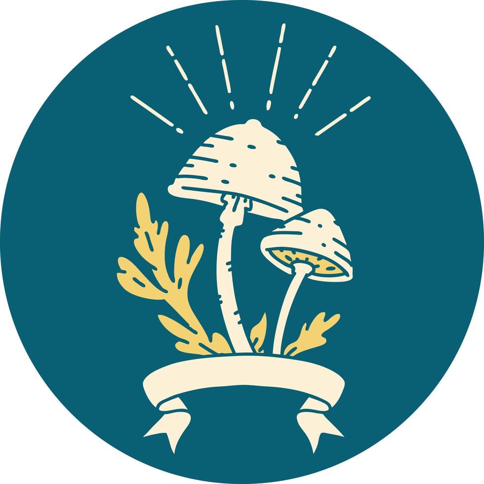 icon of tattoo style mushrooms vector