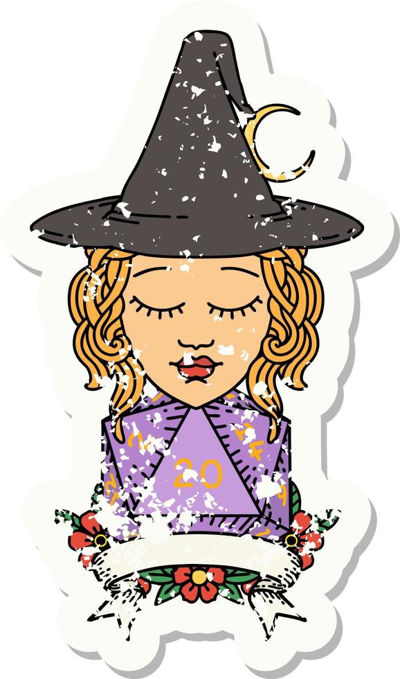 human witch with natural twenty dice roll illustration vector