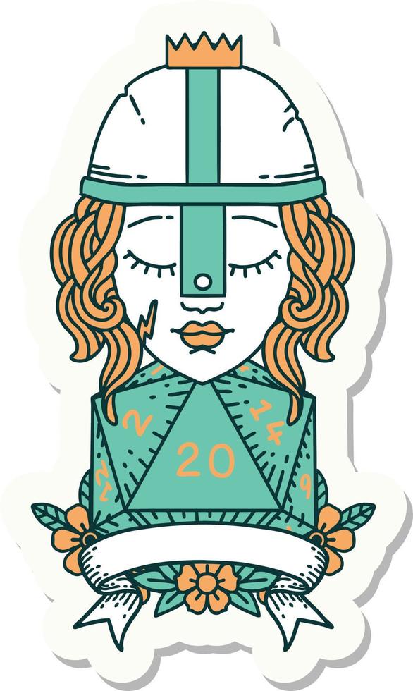 sticker of a human fighter with natural 20 roll vector