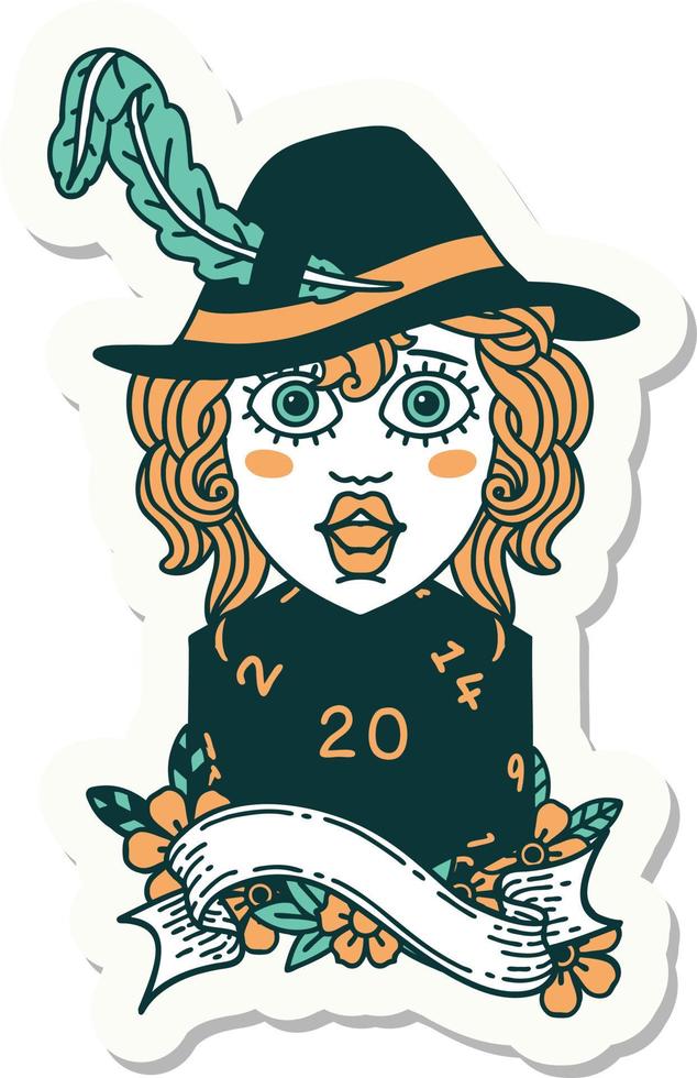 sticker of a human bard with natural 20 dice roll vector