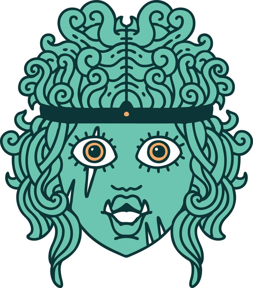 Retro Tattoo Style orc barbarian character face vector
