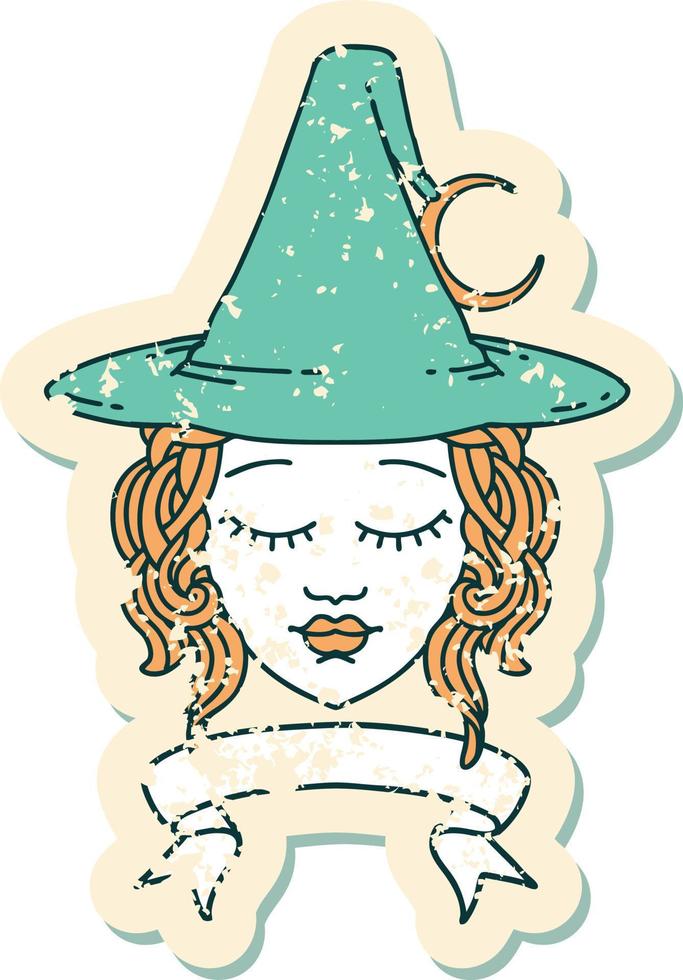 Retro Tattoo Style human witch character with banner vector