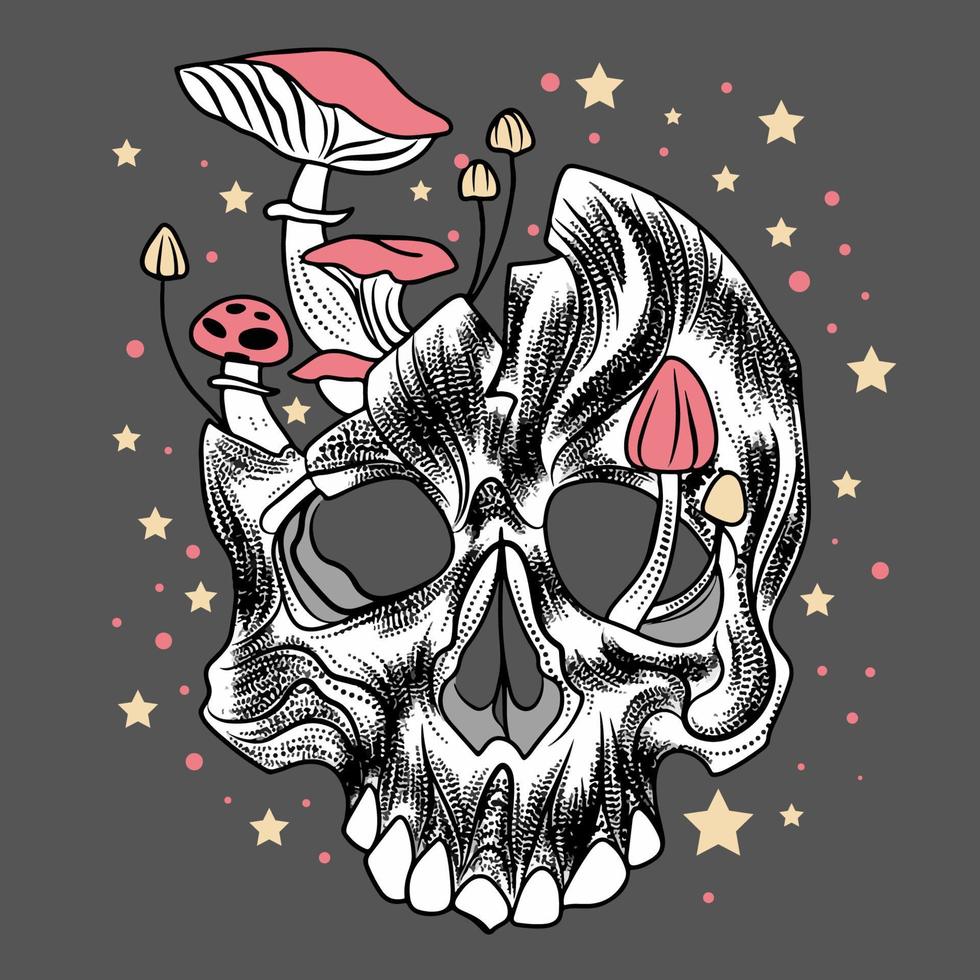 calavera con champiñones, decoración para una pancarta vector