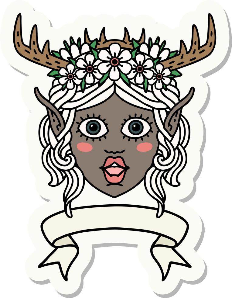 sticker of a elf druid character face with banner vector