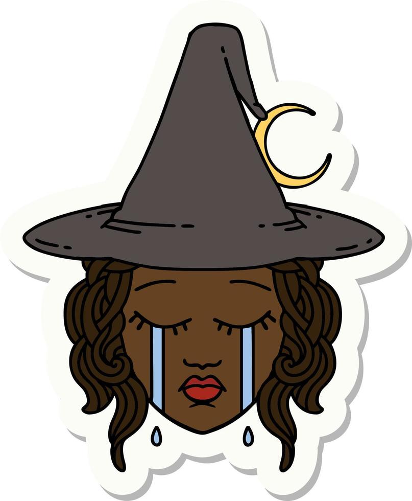 sticker of a crying human witch character vector