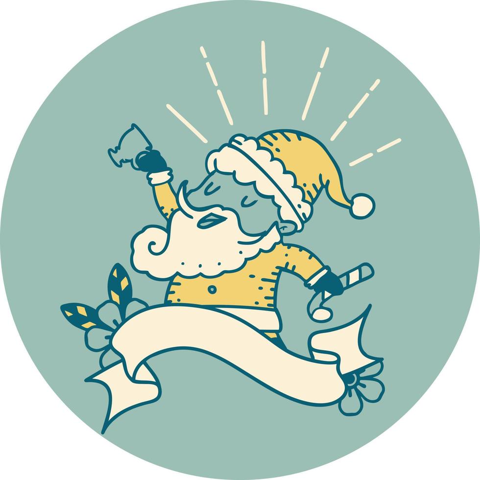 icon of a tattoo style santa claus christmas character celebrating vector