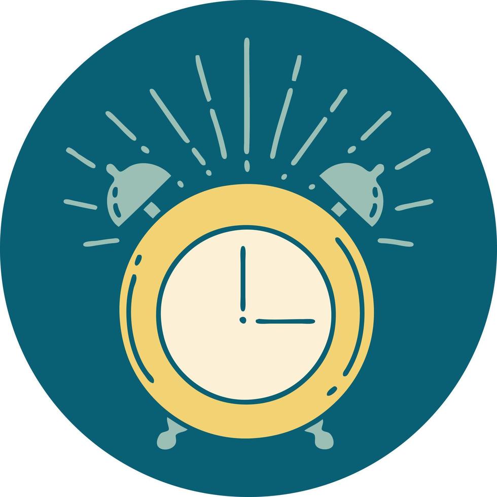 icon of a tattoo style ringing alarm clock vector