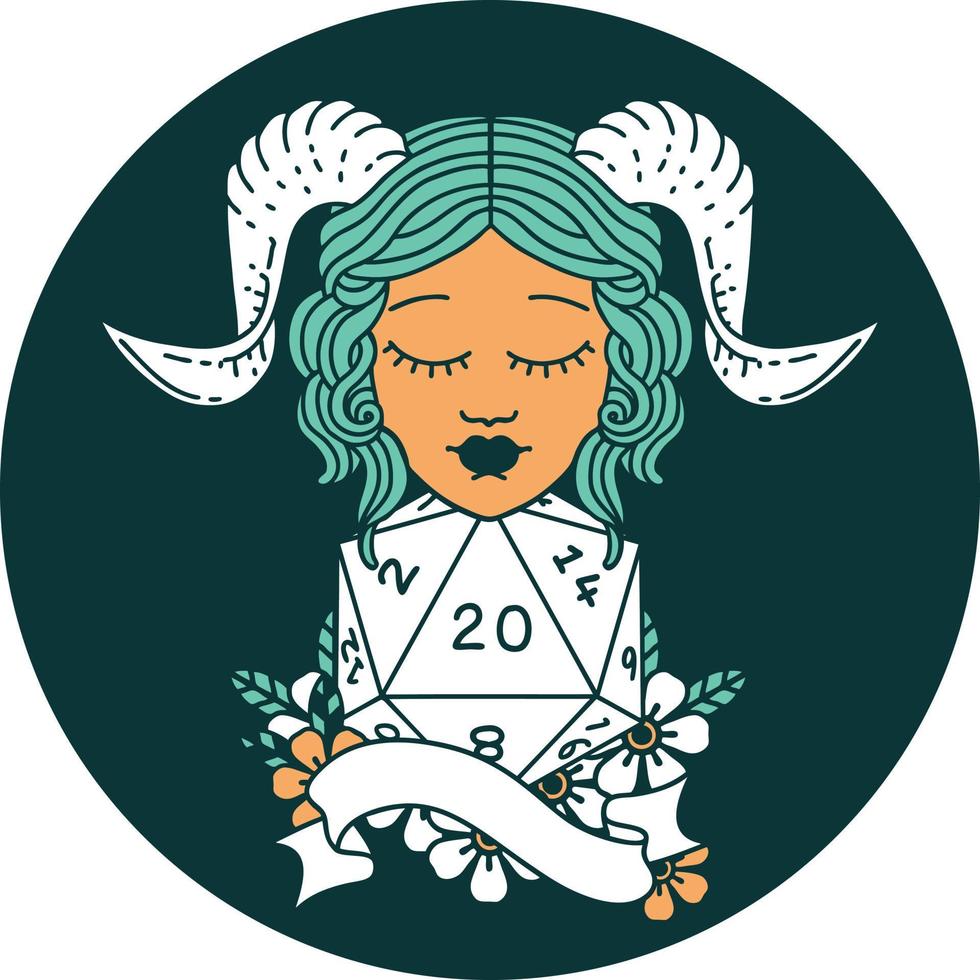 icon of tiefling with natural twenty dice roll vector