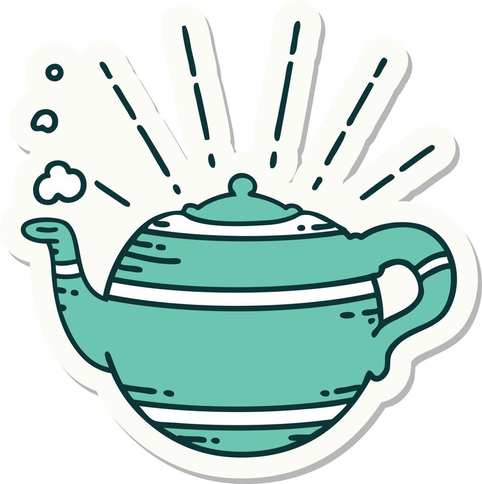 sticker of a tattoo style steaming teapot vector