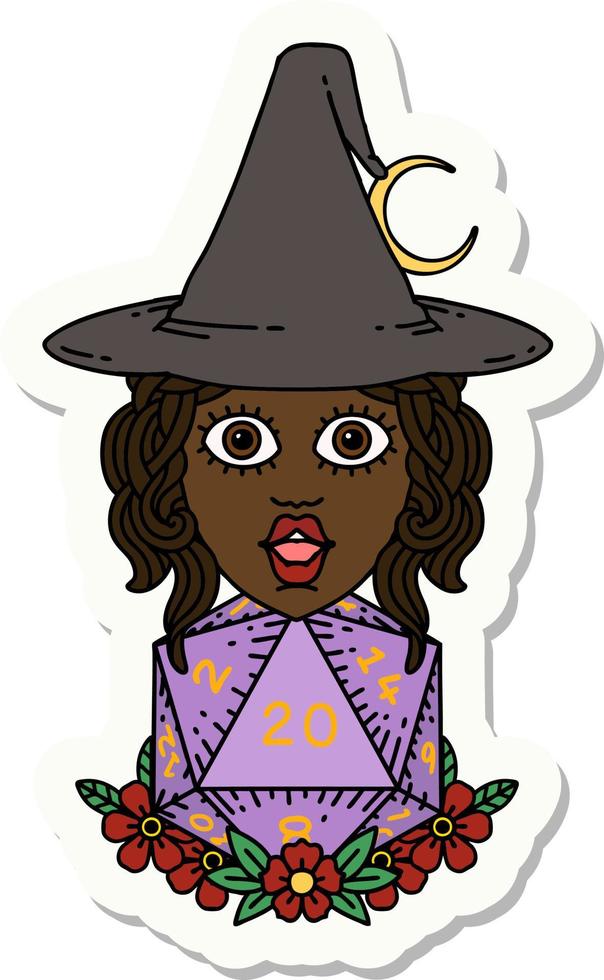 human witch with natural twenty dice roll sticker vector