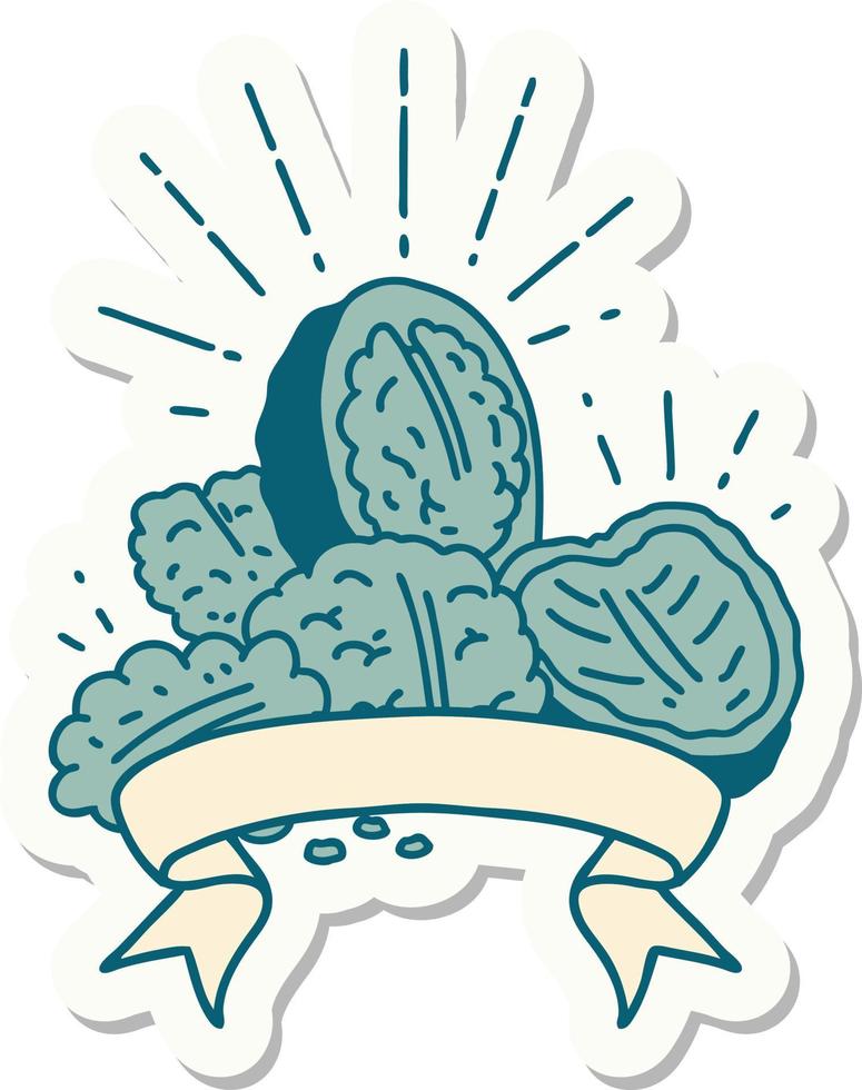 sticker of a tattoo style walnuts with shell vector