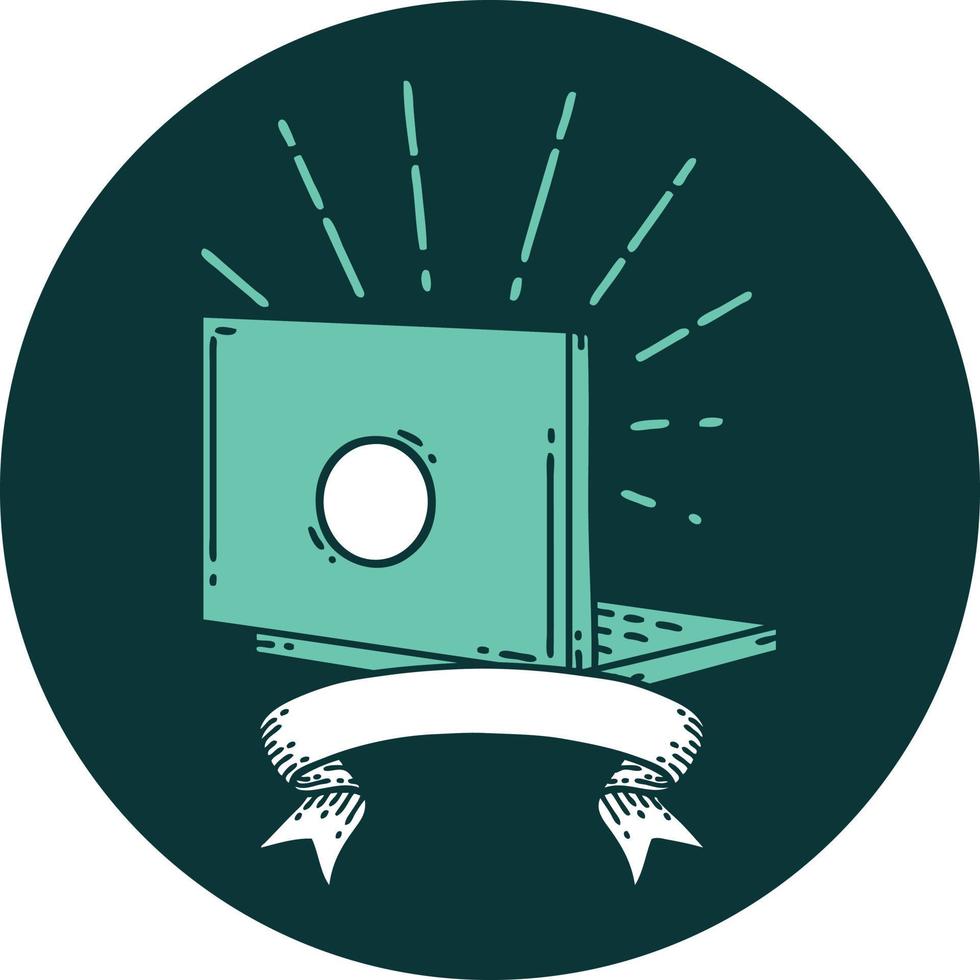 icon of tattoo style laptop computer vector