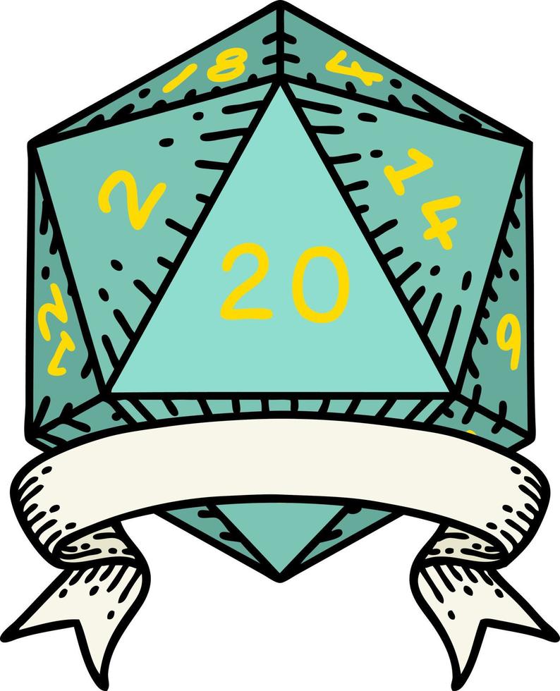 natural 20 critical hit D20 dice roll illustration vector