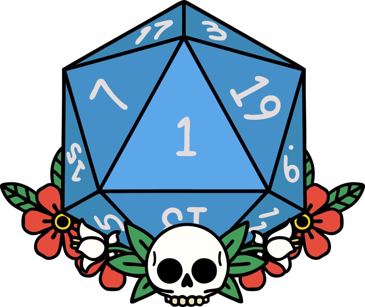 natural one dice roll with floral elements illustration vector