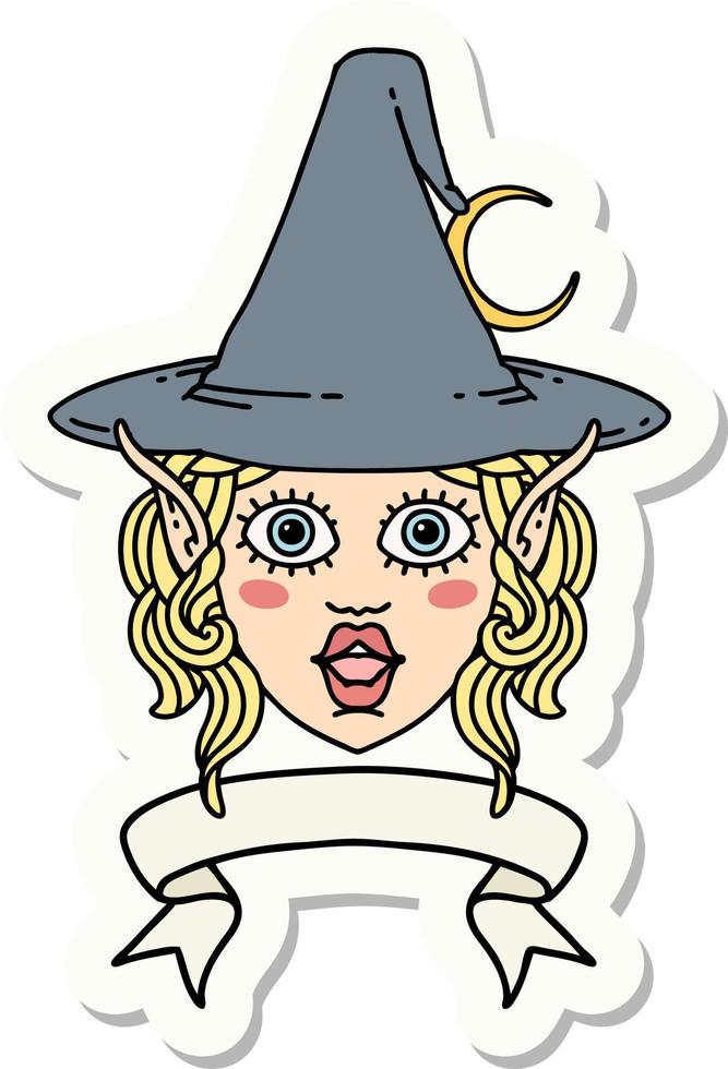 elf mage character face with banner sticker vector