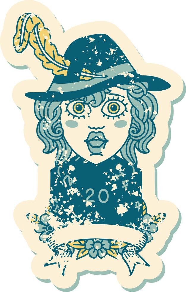 human bard character with natural 20 dice roll illustration vector