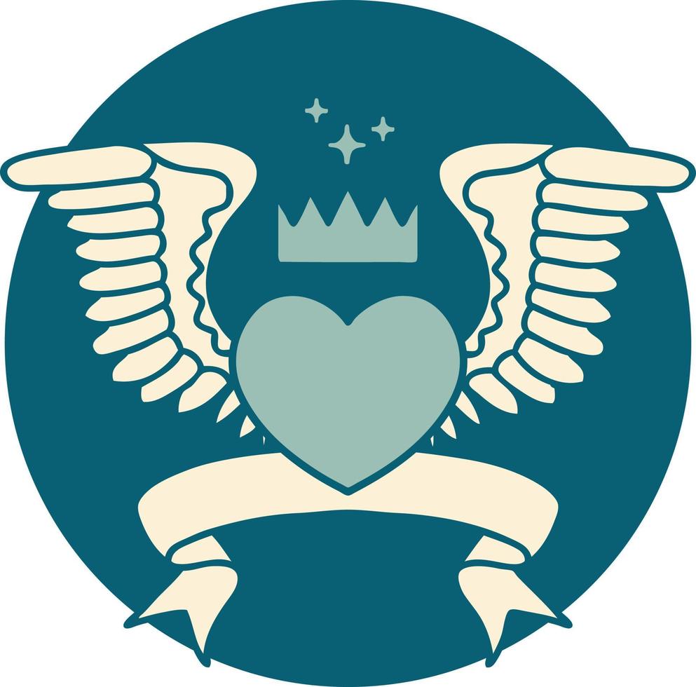 icon with banner of a heart with wings vector