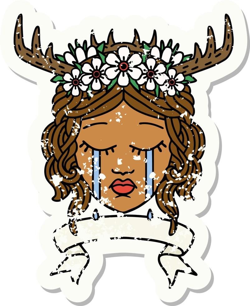 crying human druid with banner illustration vector