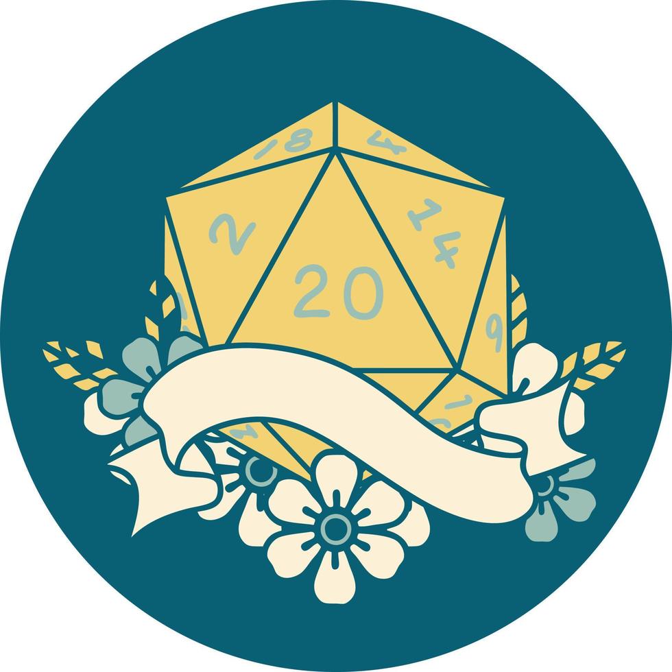 natural twenty D20 dice roll illustration vector