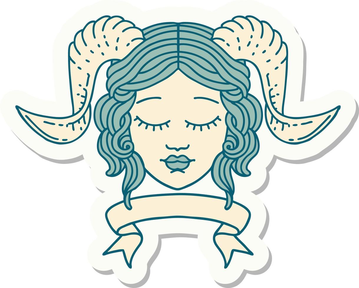 tiefling character face with scroll banner sticker vector