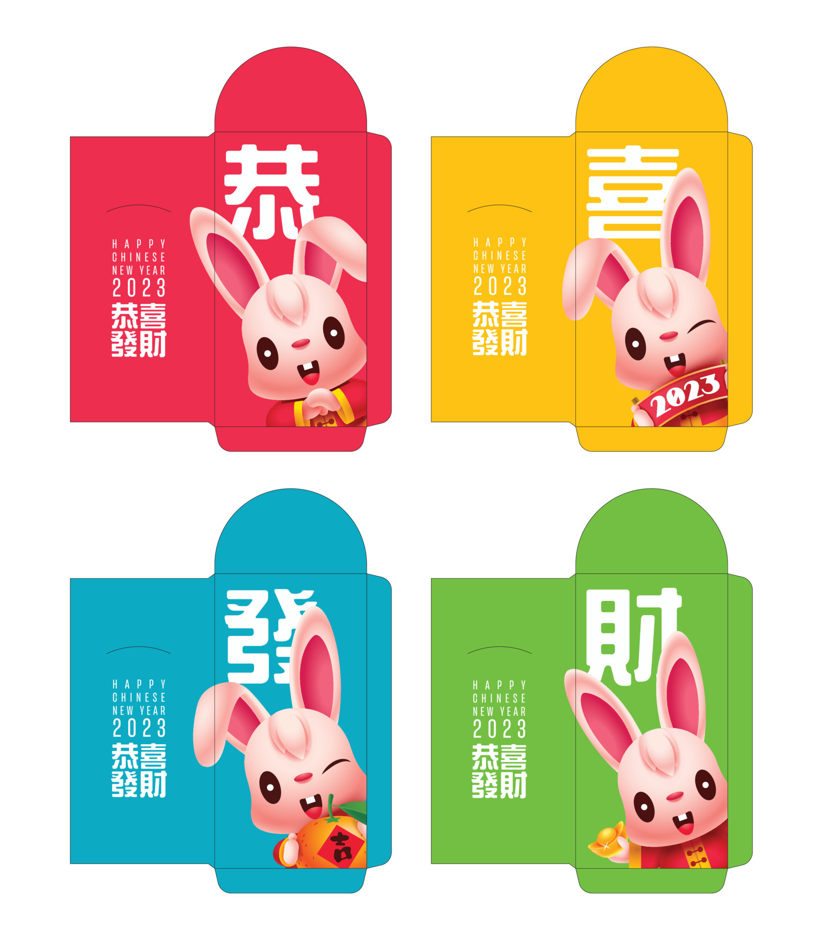 Chinese new year 2023 cute rabbit red packet money envelope colourful set  template 12103288 Vector Art at Vecteezy