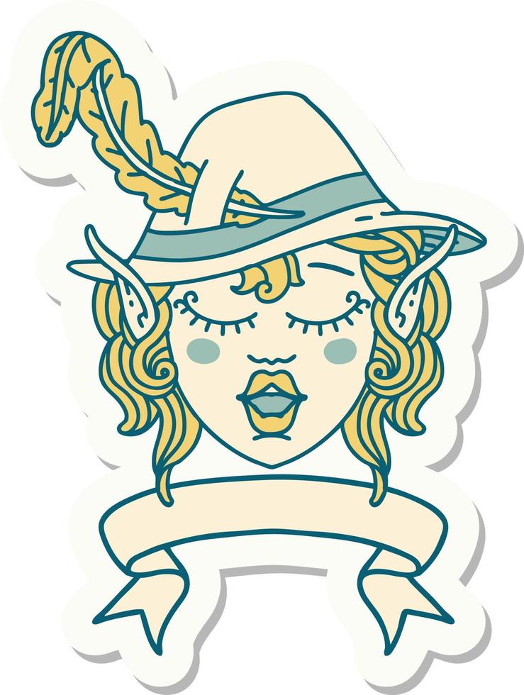 singing elf bard character face with banner sticker vector