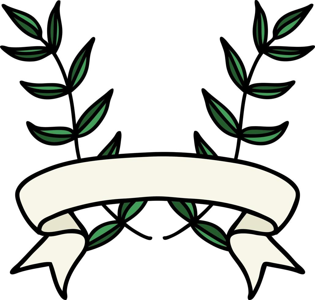 tattoo with banner of laurel vector