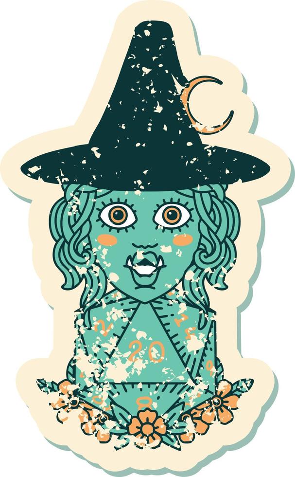 half orc witch with natural twenty dice roll illustration vector