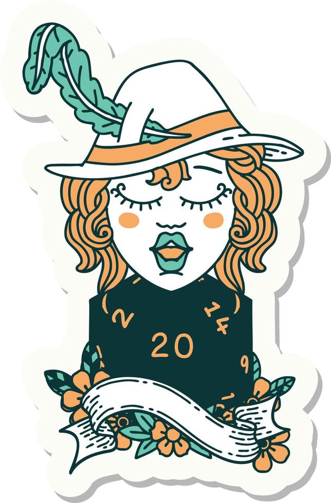 human bard with natural 20 dice roll sticker vector