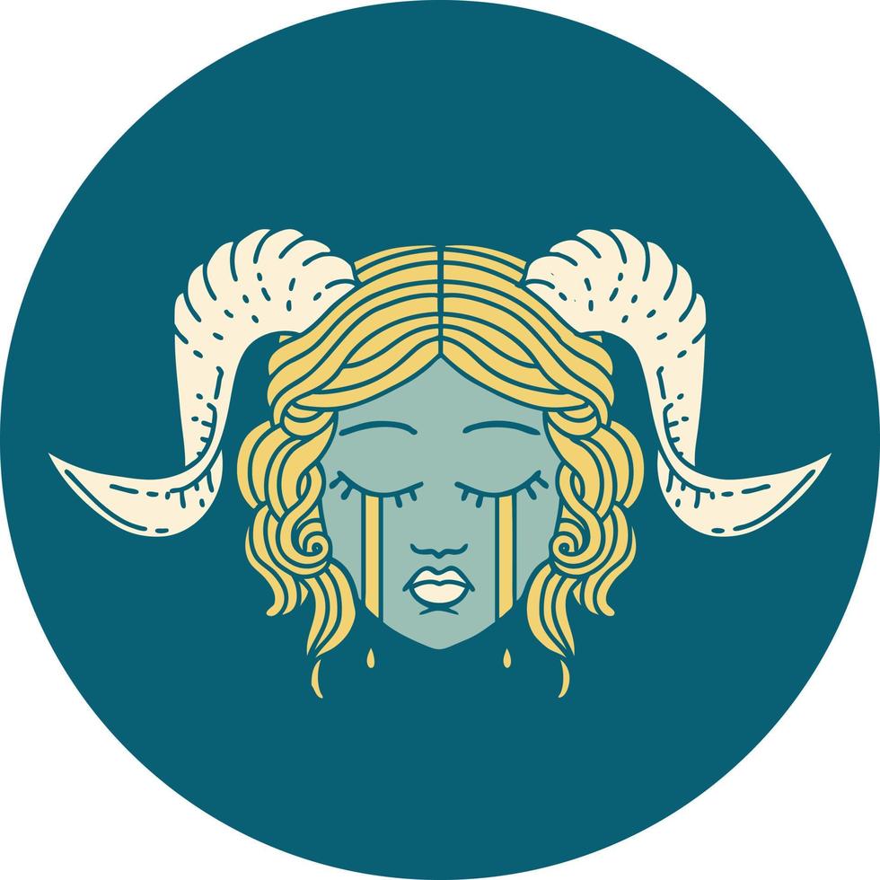 crying tiefling character face icon vector