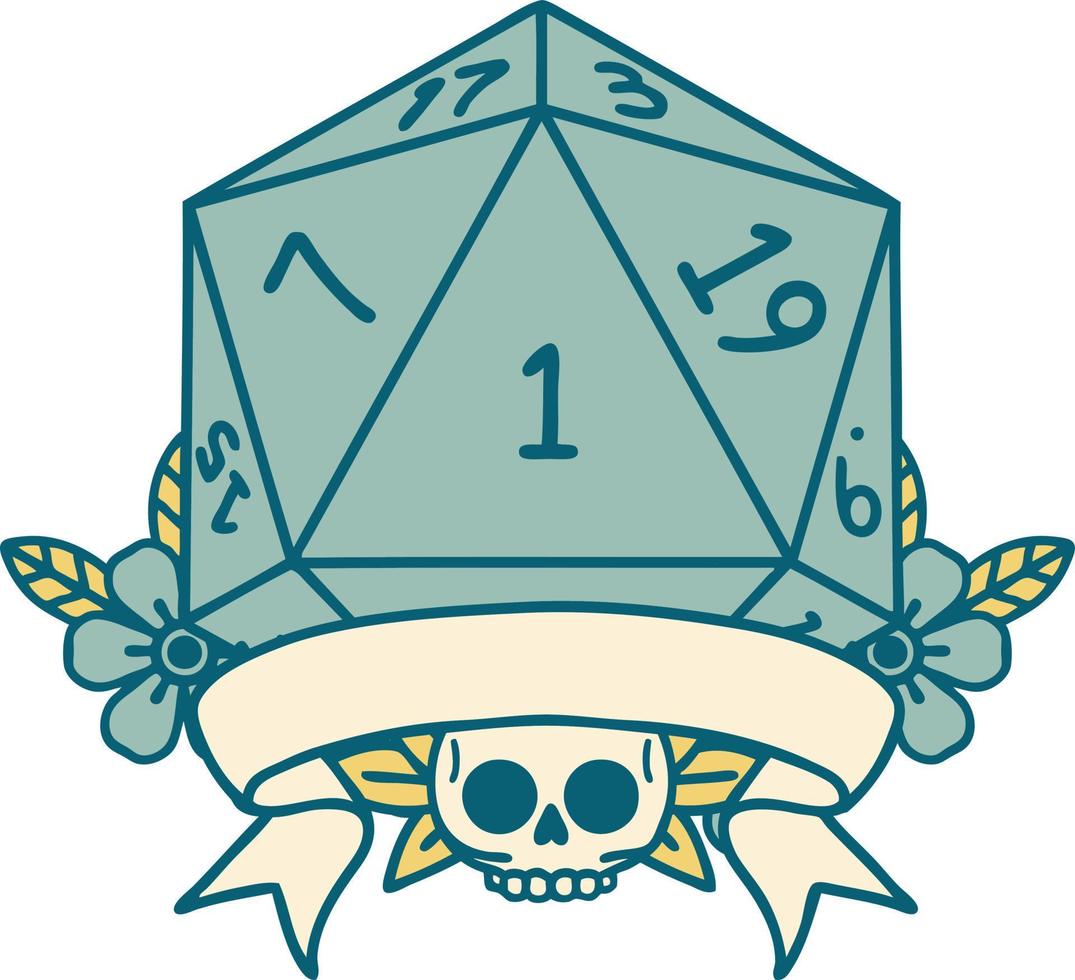 natural one d20 dice roll illustration vector