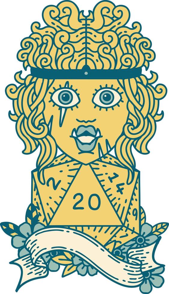 half orc barbarian with natural twenty dice roll illustration vector