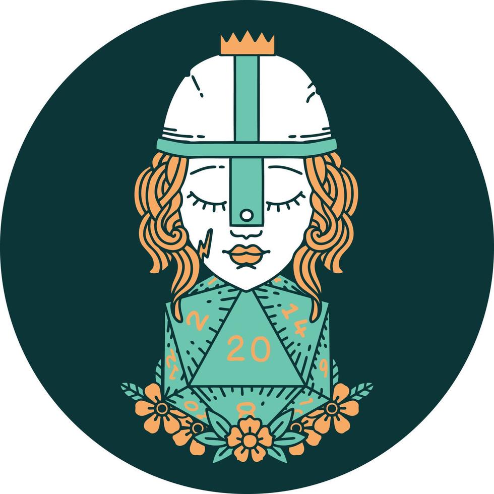 human fighter with natural 20 D20 dice roll icon vector