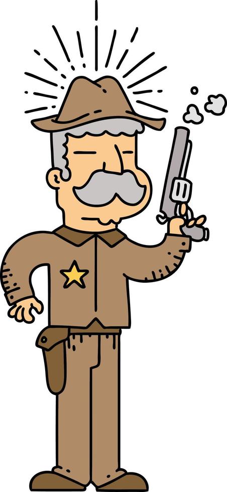 sheriff del salvaje oeste al estilo tradicional del tatuaje vector