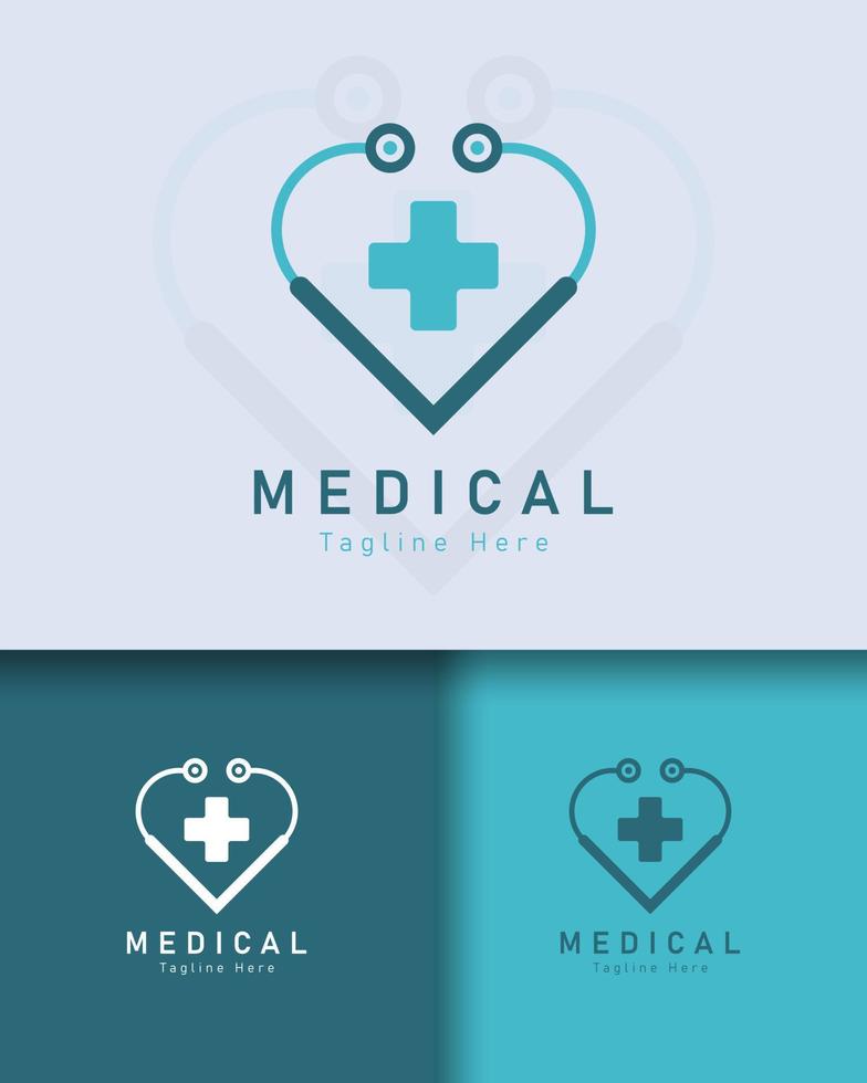 Medical health logo design on different colored background vector